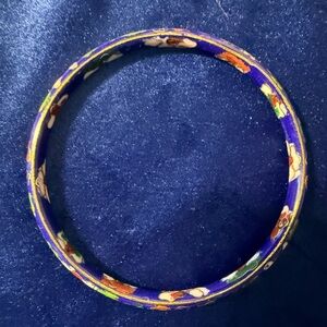 Vintage Cloisonné Floral Enamel Bangle Bracelet – Blue
